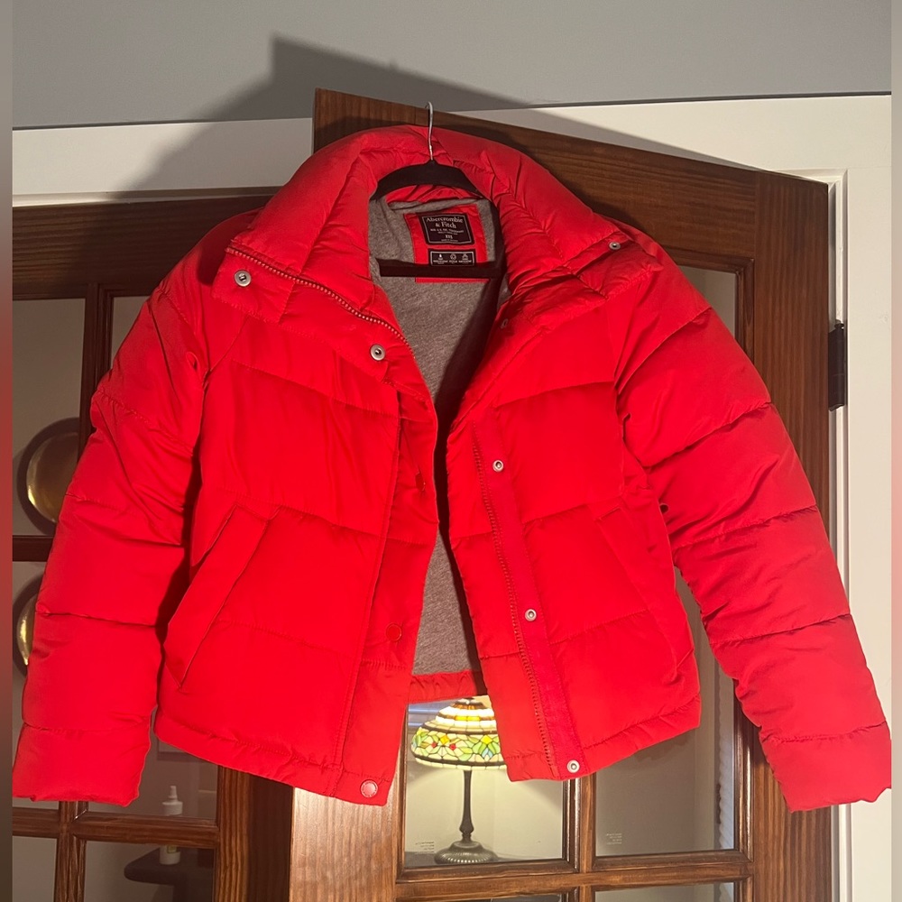 Abercrombie Red Crop Puffer Jacket Size XXS